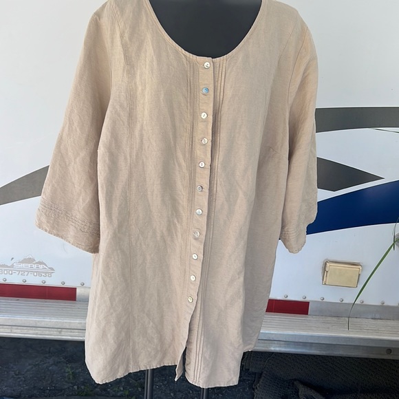 Linen/Rayon Avenue 3/4 sleeve Abalone Button Up Classic Timeless Tunic size 32 - Picture 2 of 11